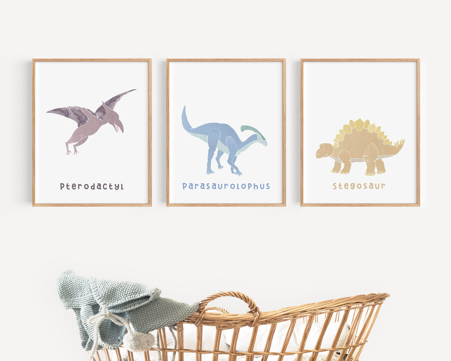 Set of 6 Dinosaur Watercolor Prints, Nursery Wall Art