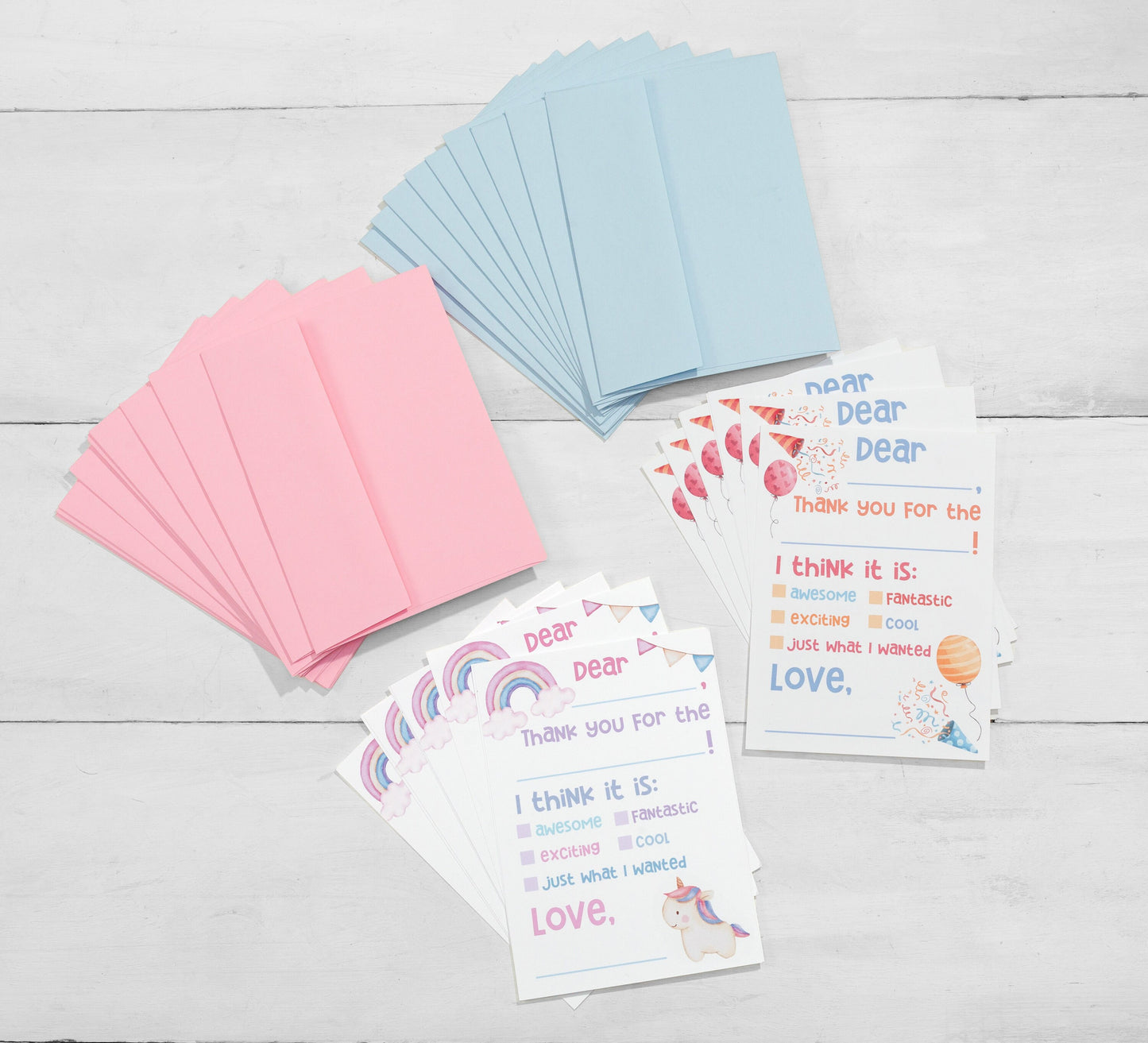 Pastel Unicorn Thank You Cards for Kids, Fill-In Style