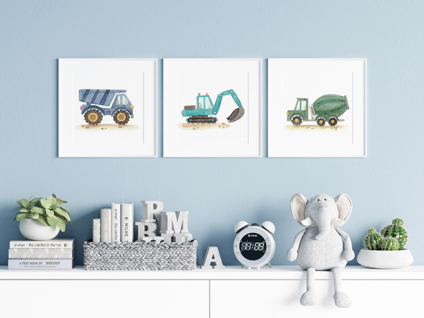 Set of 6 Construction Truck Nursery Art, Watercolor Prints, Boy's Room Decor