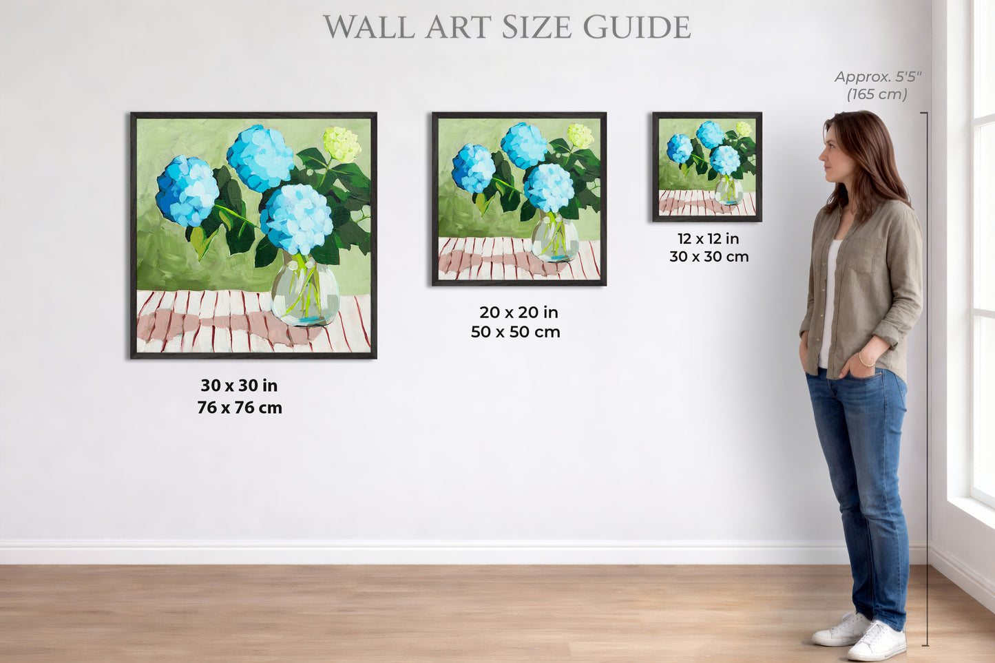 Blue Hydrangeas on Striped Cloth Fine Art Print