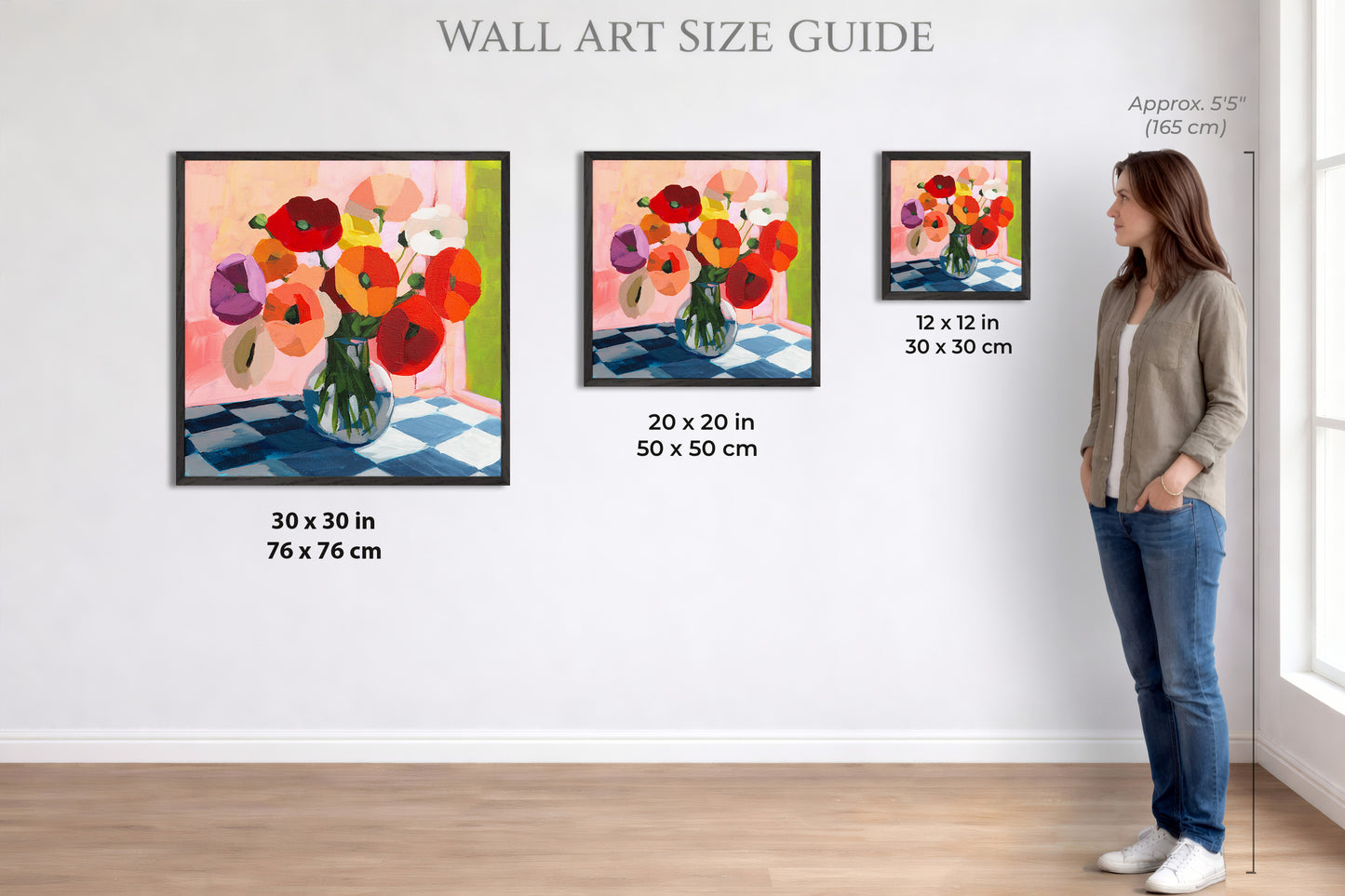 Poppies on Checked Tile Fine Art Print