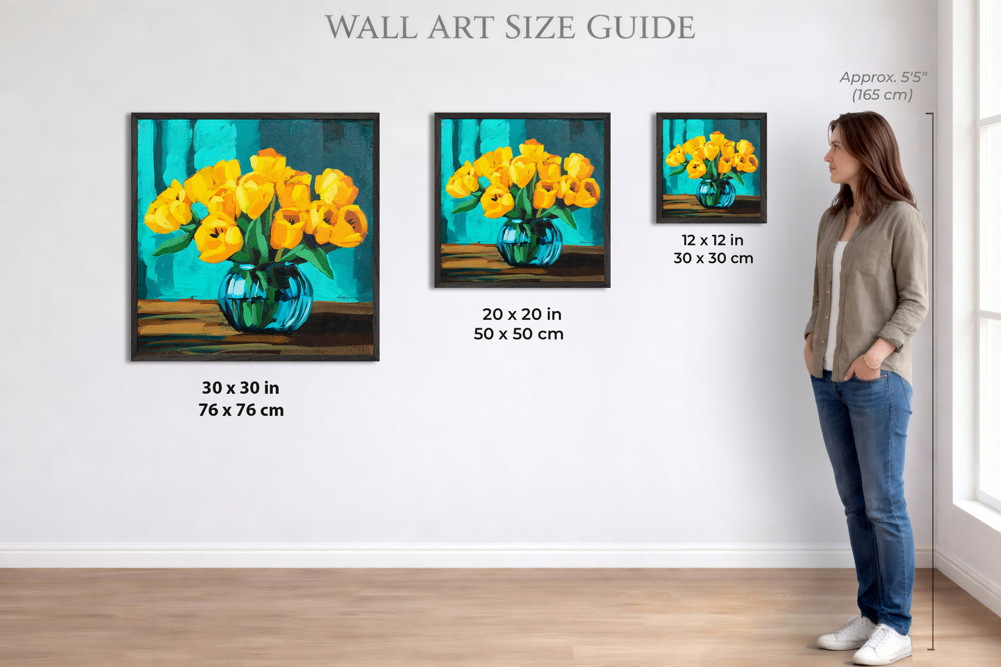 Yellow Tulips in Blue Vase Fine Art Print