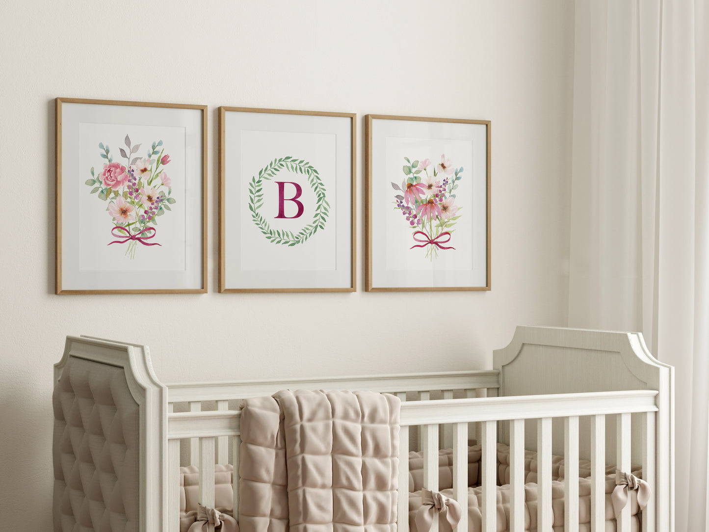 Personalized Wildflower Monogram Nursery Art – Set of 3