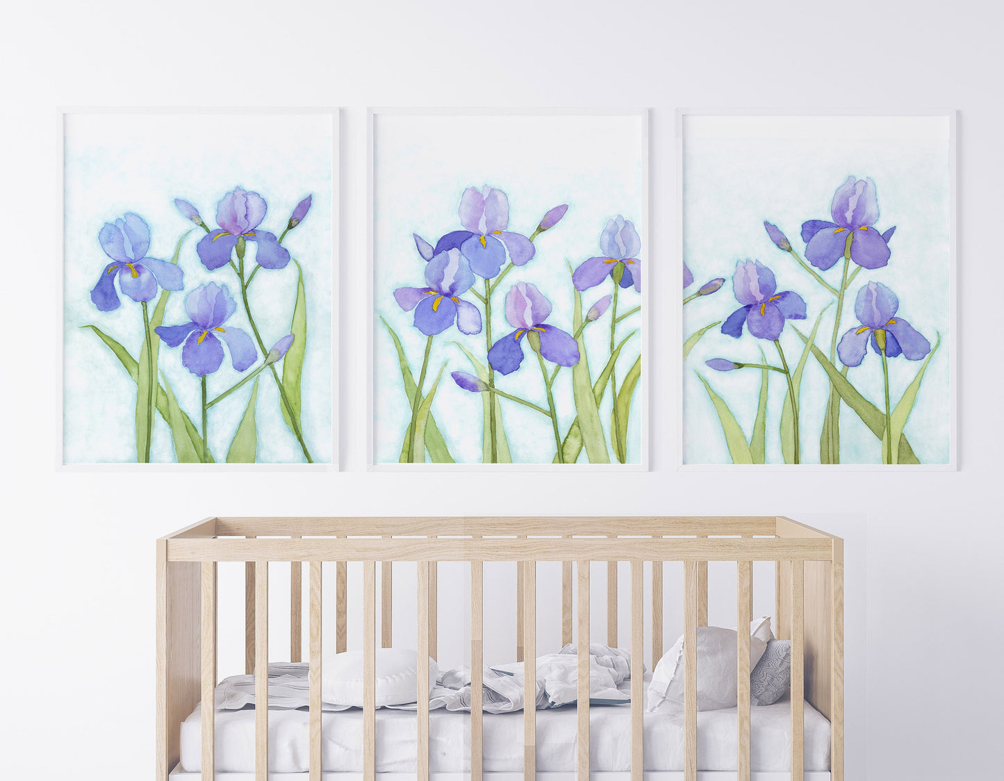 Elegant Spring Irises, Watercolor Flowers, Nursery Art Prints
