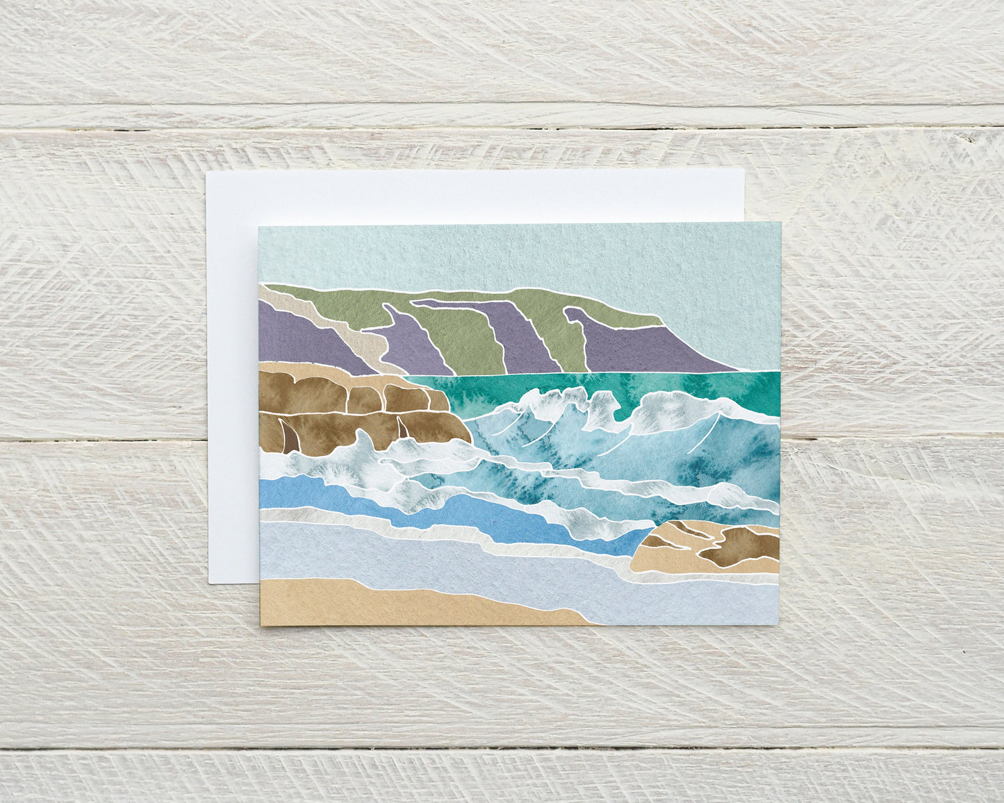Set of 8 Beach Landscape Note Cards, Original Watercolor Minimalist Design