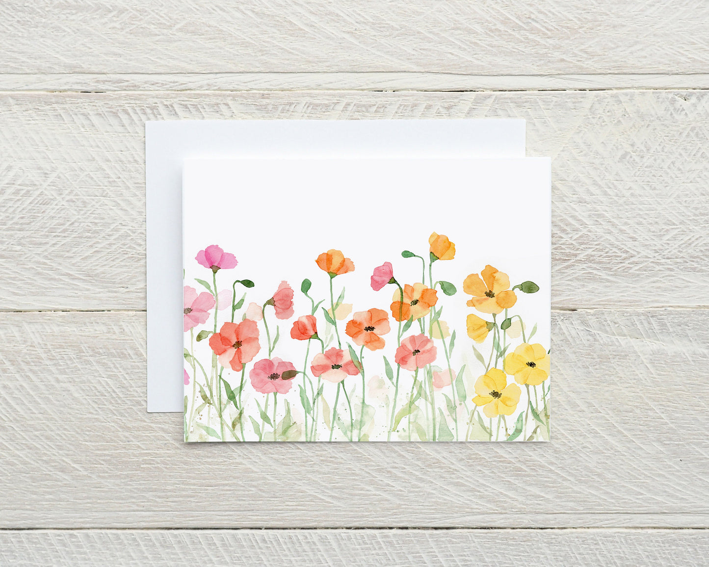 Watercolor Field of Poppies Blank Note Card Set