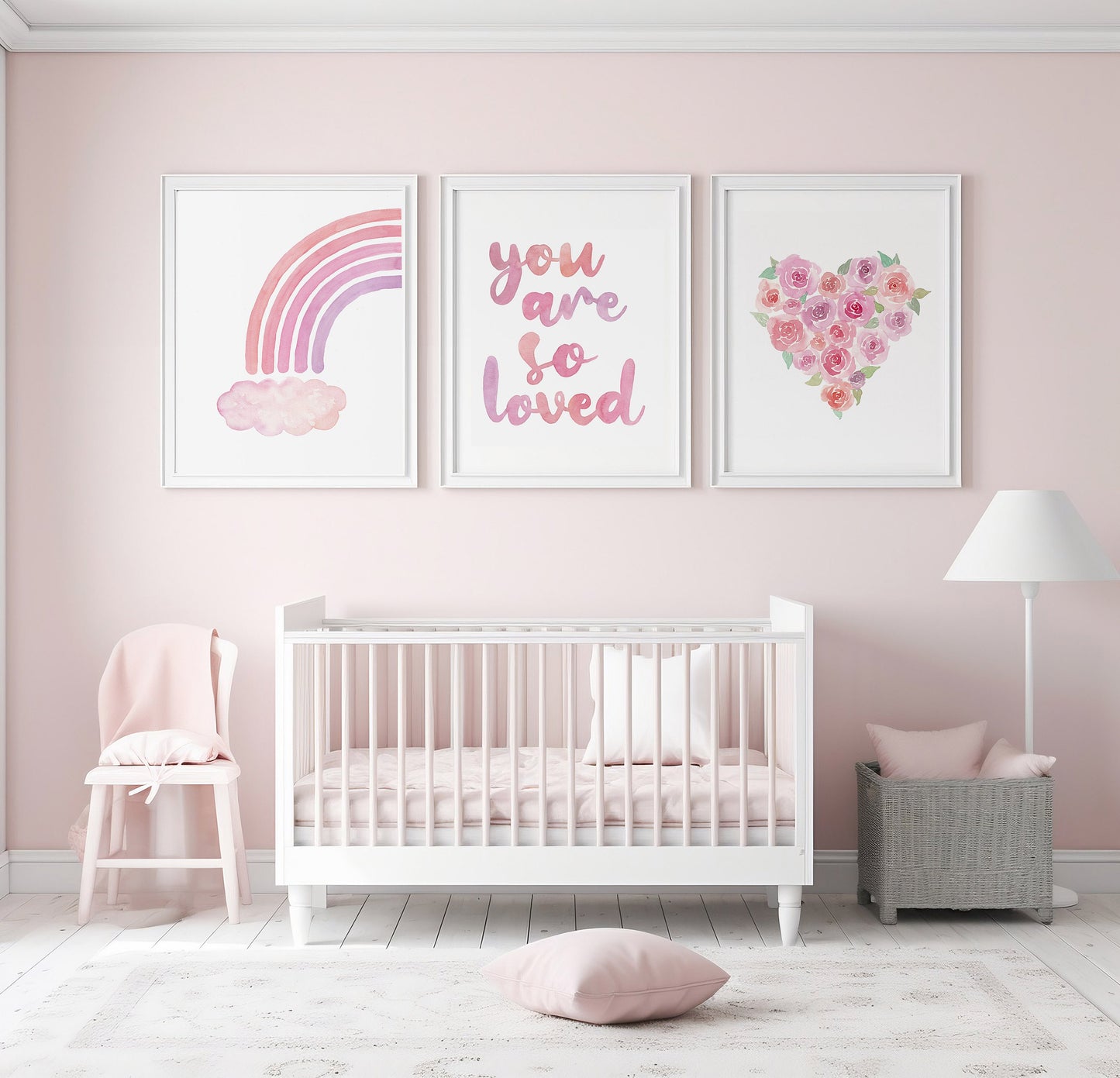 Watercolor Rainbow Roses Nursery Art Prints, Set of 3
