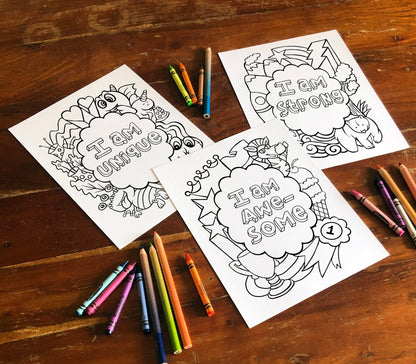 Positivity Coloring Pages, Affirmational, Inspirational Phrases
