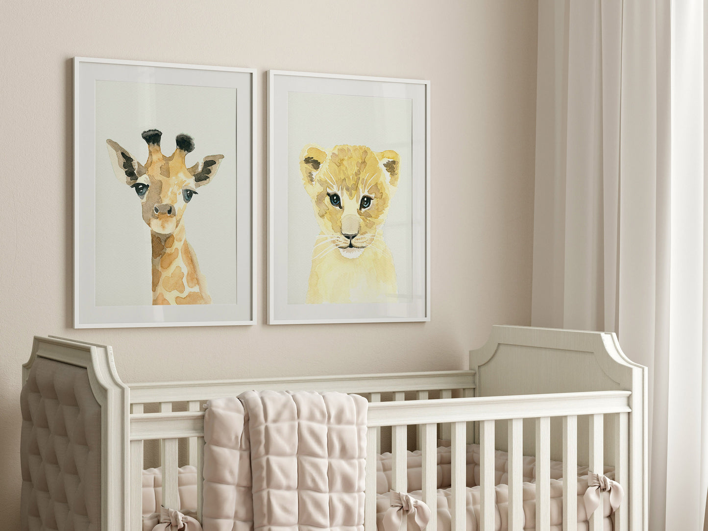 Set of 4 Baby Jungle Animal Watercolor Prints, Safari Animals, Nursery Art