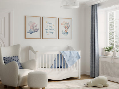 Dreamy and Sleepy Nursery Art Prints - Set of 3-Moon and Stars