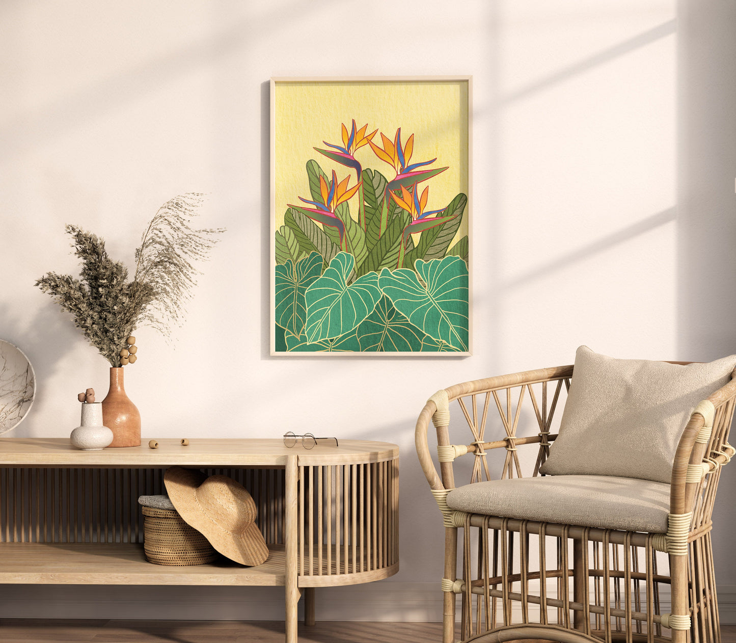 Vibrant Tropical Flowers Art Deco Prints, Digital Download, Set of 3