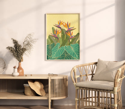 Vibrant Tropical Flowers Art Deco Prints, Digital Download, Set of 3