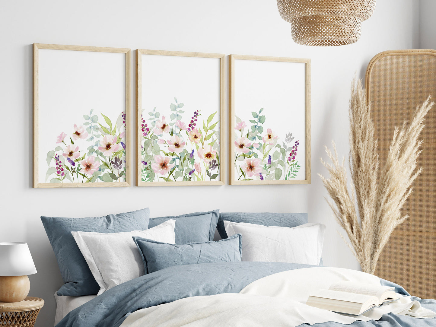 Watercolor Field of Cosmos Flowers, WildFlower Nursery Prints