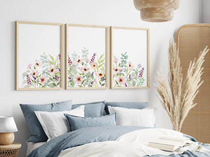 Watercolor Field of Cosmos Flowers, WildFlower Nursery Prints