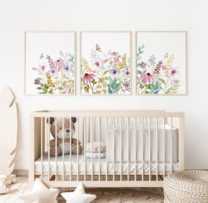 Watercolor Flower Meadow with Coneflowers, Set of Prints