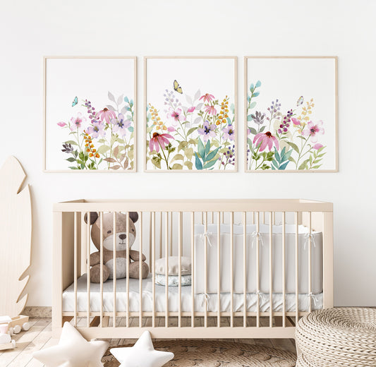 Watercolor Flower Meadow with Coneflowers, Set of Prints