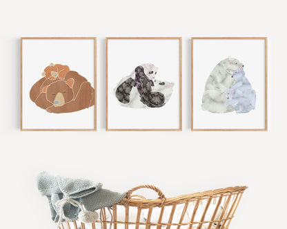 Mother and Baby Animals Art Prints, Nursery Decor, Set of 6
