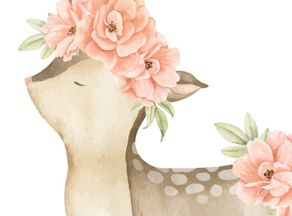 Personalized Nursery Art Prints - Deer and Fox with Floral Monogram Frame - Set of 3