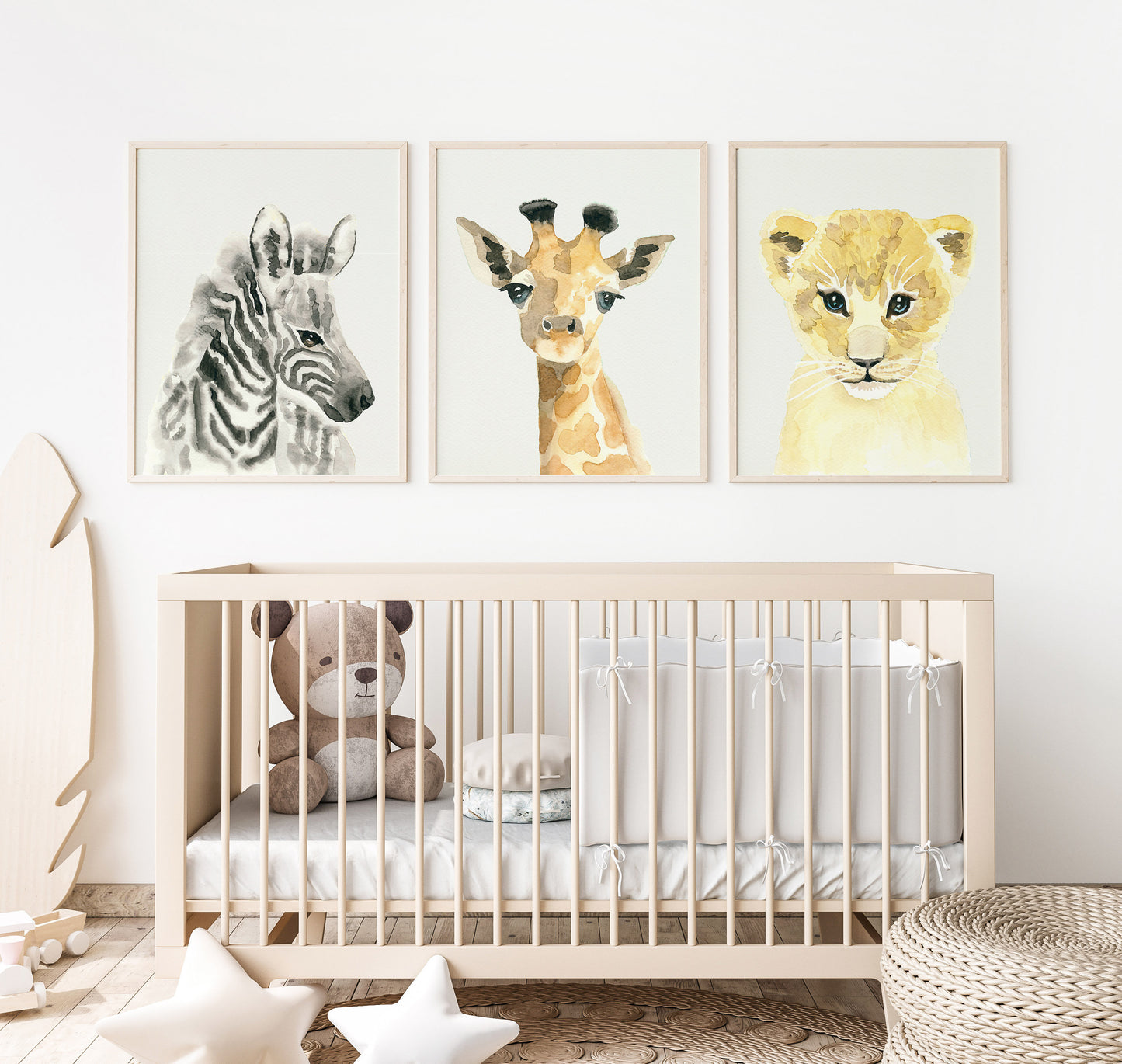 Set of 4 Baby Jungle Animal Watercolor Prints, Safari Animals, Nursery Art