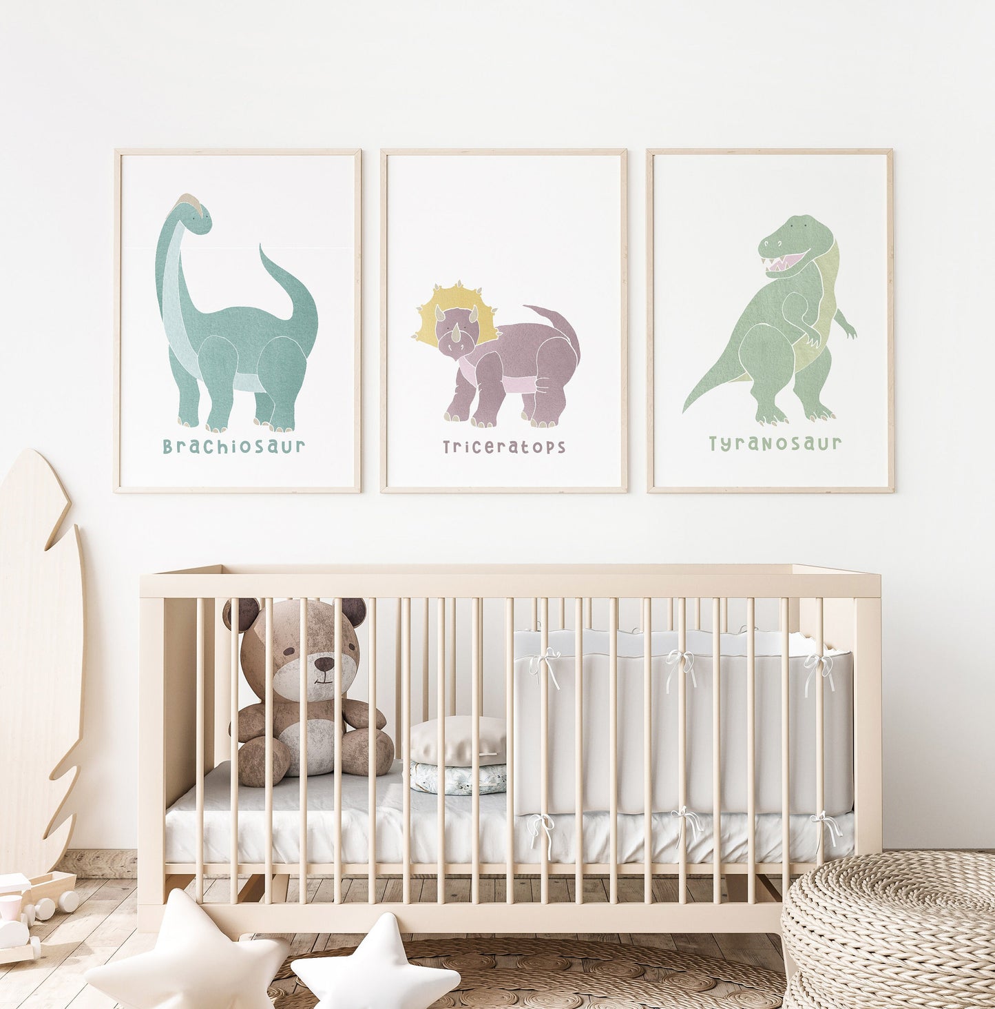 Set of 6 Dinosaur Watercolor Prints, Nursery Wall Art