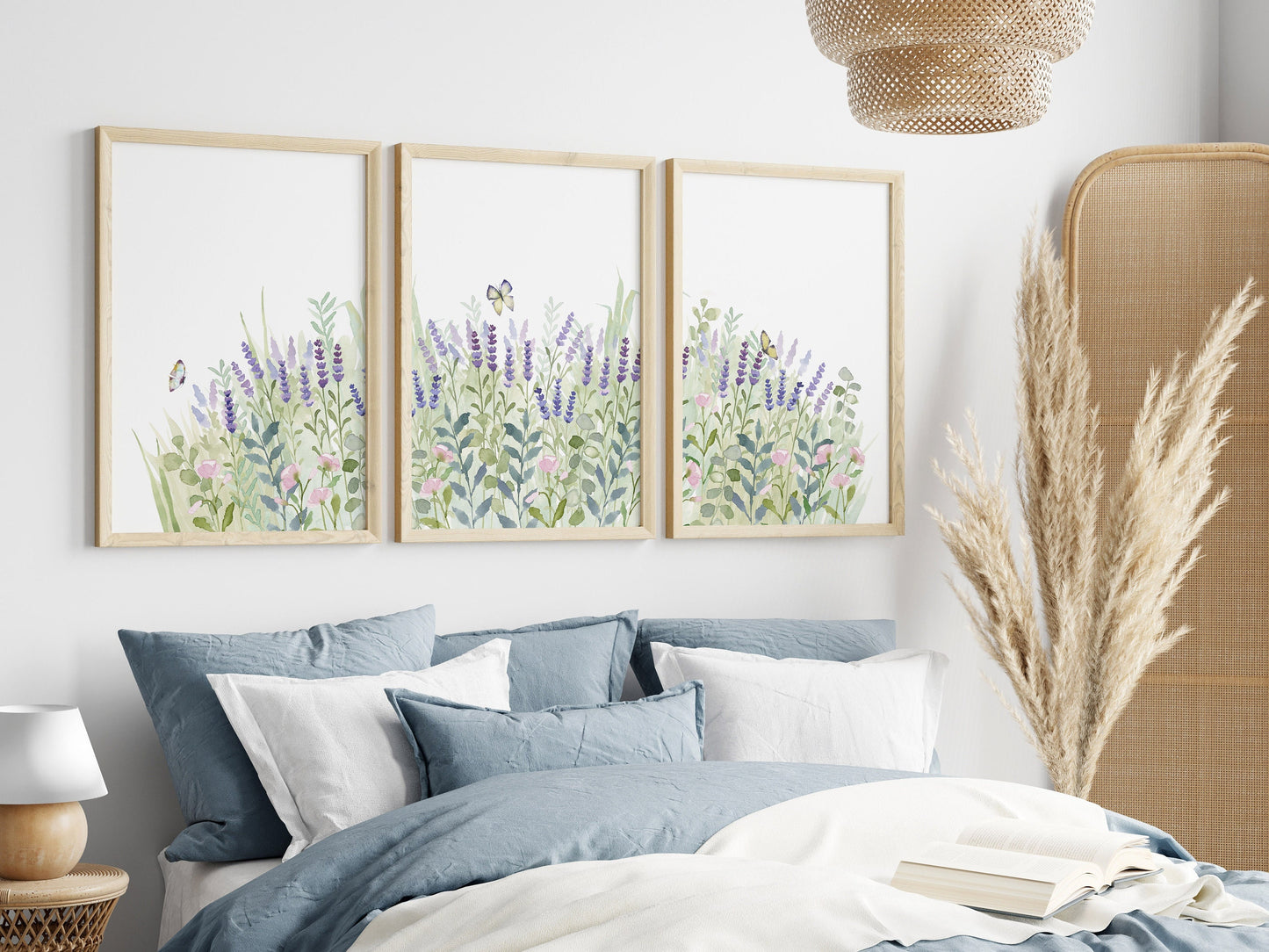 Field of Lavender Flowers, Watercolor Set of Prints, Nursery Wall Art