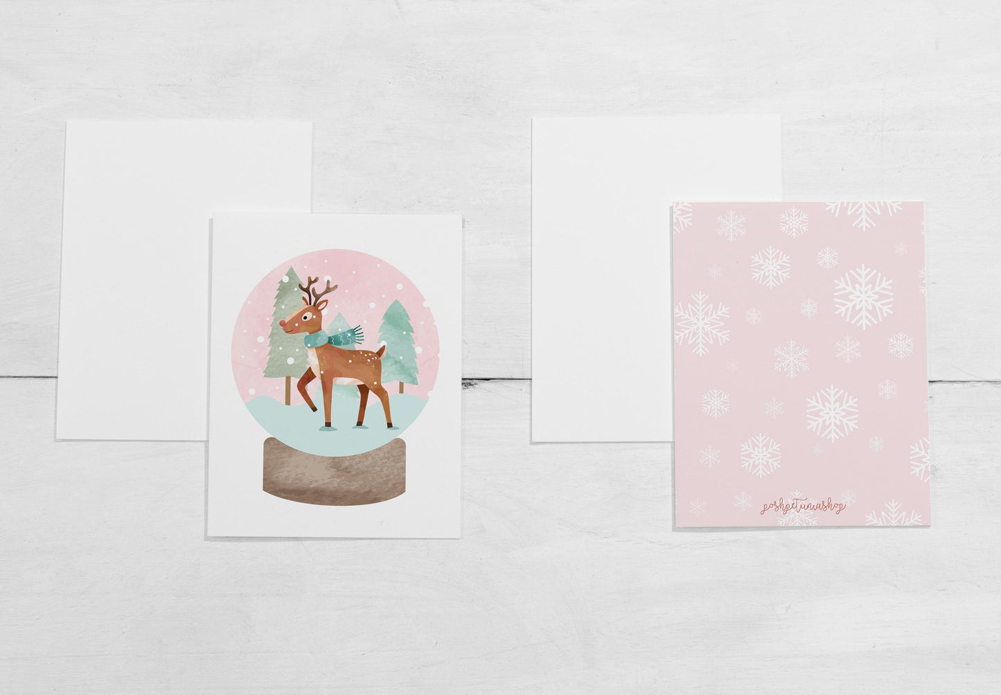 Watercolor Reindeer in a Snow Globe Christmas Cards – Set of A2 Holiday Cards, Blank Inside