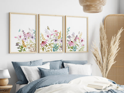 Watercolor Flower Meadow with Coneflowers, Set of Prints