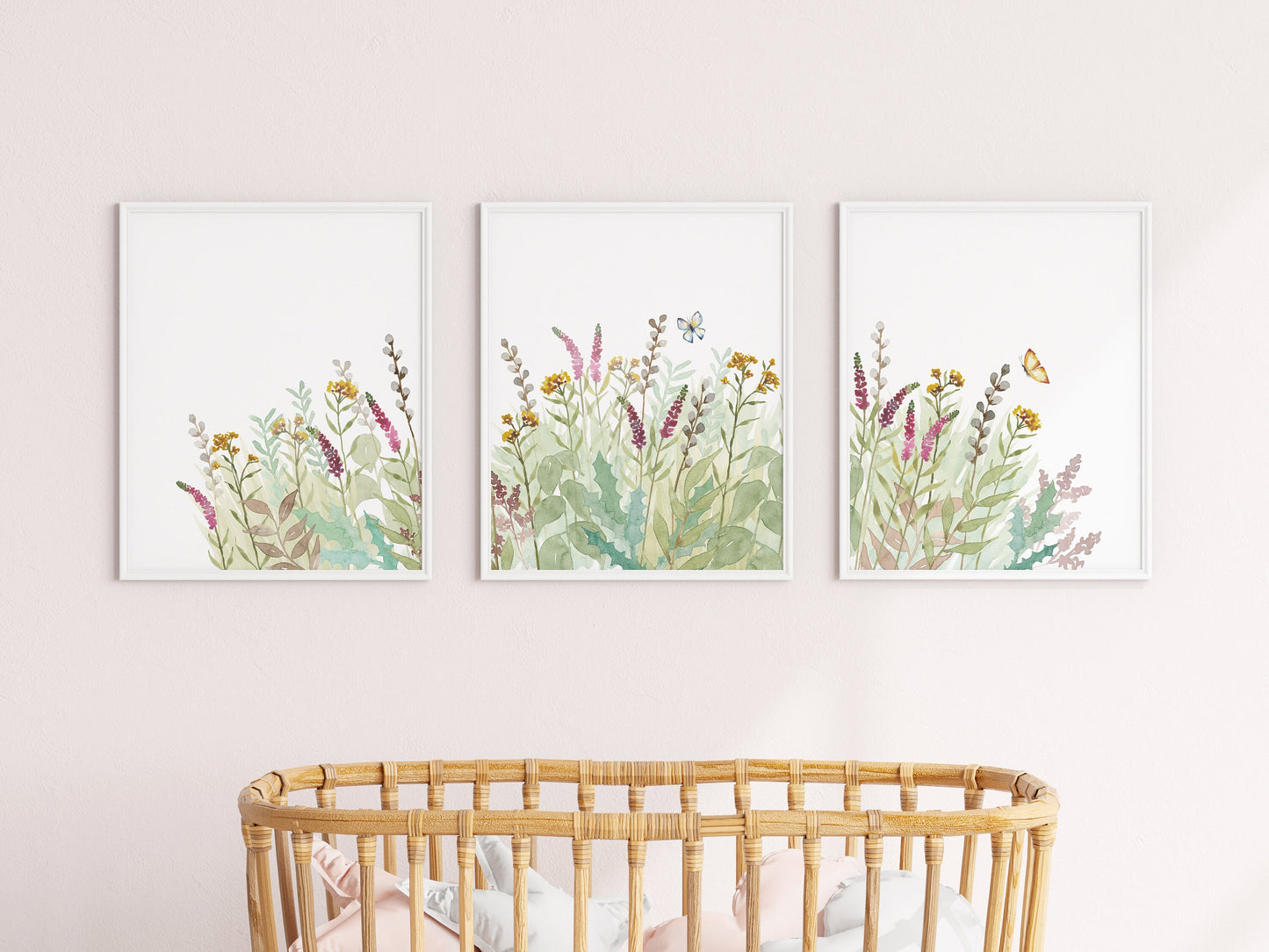 Wildflower Meadow with Purple and Yellow Flowers, Set of Watercolor Prints