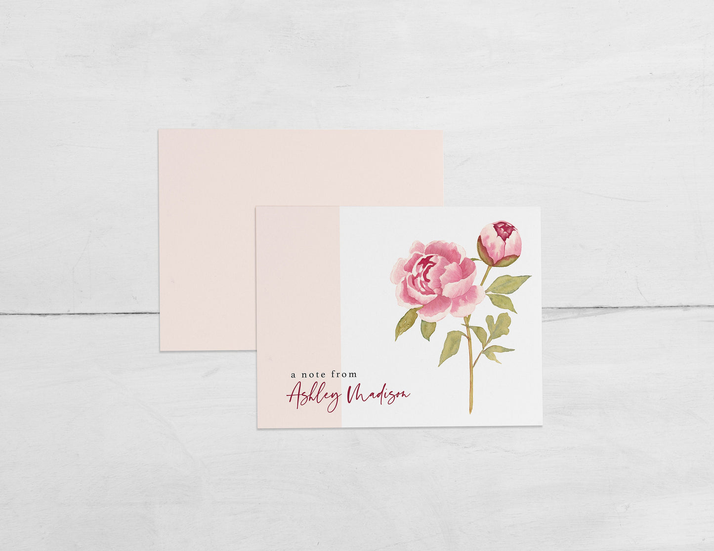 Personalized Note Cards, Watercolor Peony, Monogram Stationary