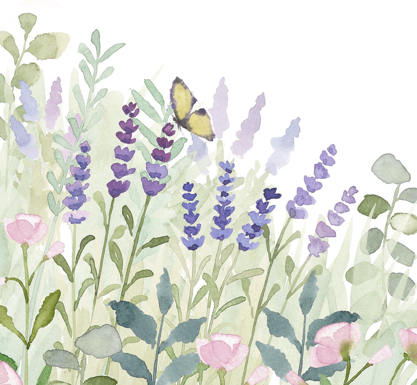 Field of Lavender Flowers, Watercolor Set of Prints, Nursery Wall Art