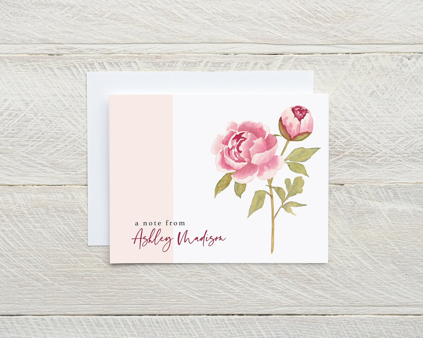 Personalized Note Cards, Watercolor Peony, Monogram Stationary