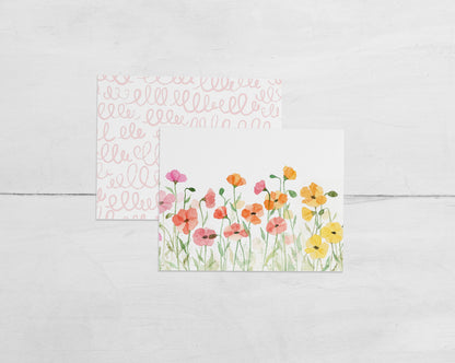 Watercolor Field of Poppies Blank Note Card Set