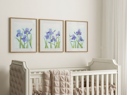 Elegant Spring Irises, Watercolor Flowers, Nursery Art Prints