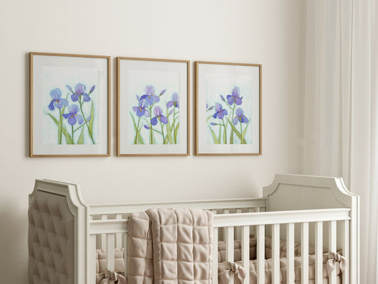 Elegant Spring Irises, Watercolor Flowers, Nursery Art Prints