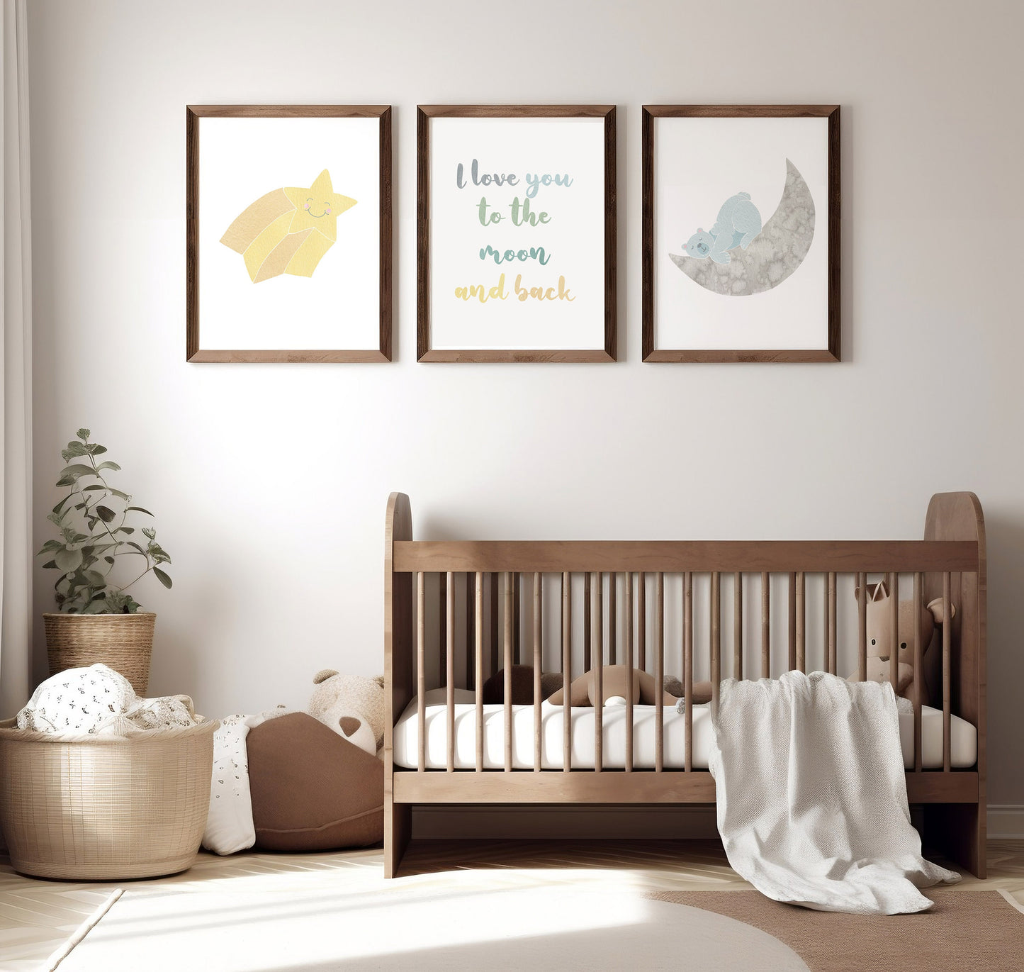 Moon and Stars Nursery Art Prints, Polar Bear Celestial Watercolor (Set of 4)