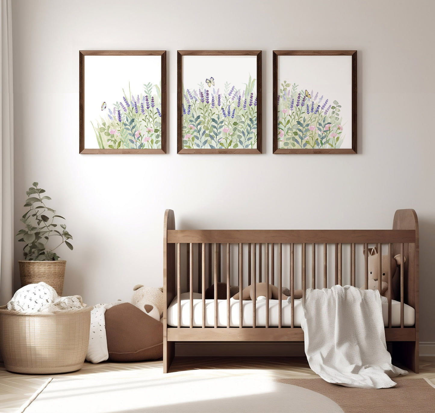 Field of Lavender Flowers, Watercolor Set of Prints, Nursery Wall Art