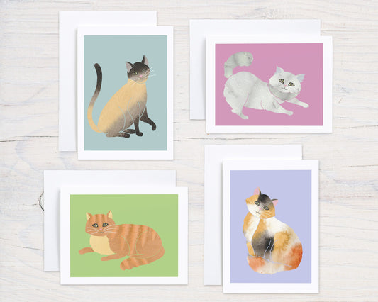Whimsical Cat Note Cards, Colorful Modern Art, Set of 6