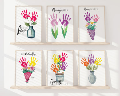 Mother’s Day Handprint Flower Keepsake Printable Bundle (6 Designs) + Coloring Pages, Gift for Mom Grandma, Baby Toddler Craft, Instant Download