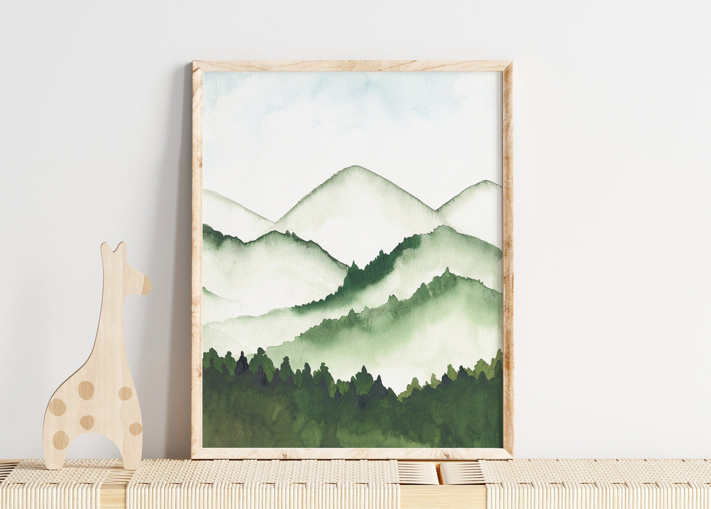 Green Mountain and Forest Fine Art Watercolor Prints for the Nursery and Child's Room