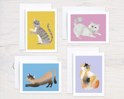 Whimsical Cat Note Cards, Colorful Modern Art, Set of 6