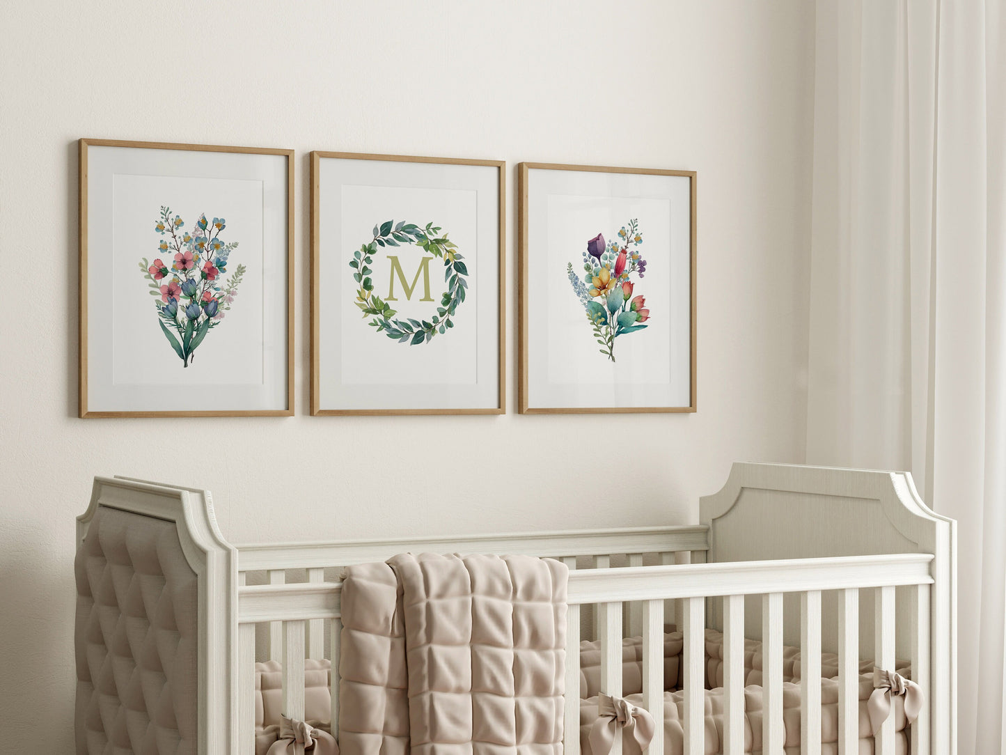 Personalized Botanical Bouquet Art Prints, Wildflower Nursery Theme