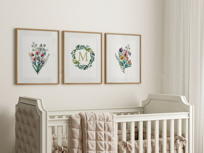 Personalized Botanical Bouquet Art Prints, Wildflower Nursery Theme