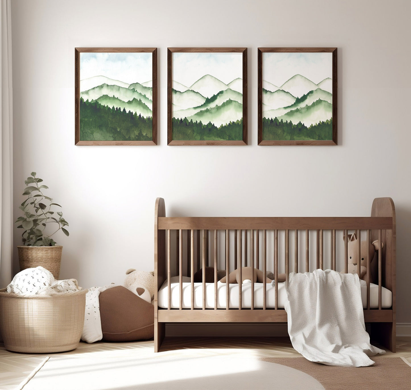 Green Mountain and Forest Fine Art Watercolor Prints for the Nursery and Child's Room