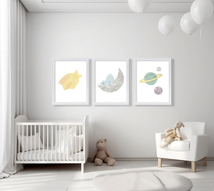 Moon and Stars Nursery Art Prints, Polar Bear Celestial Watercolor (Set of 4)