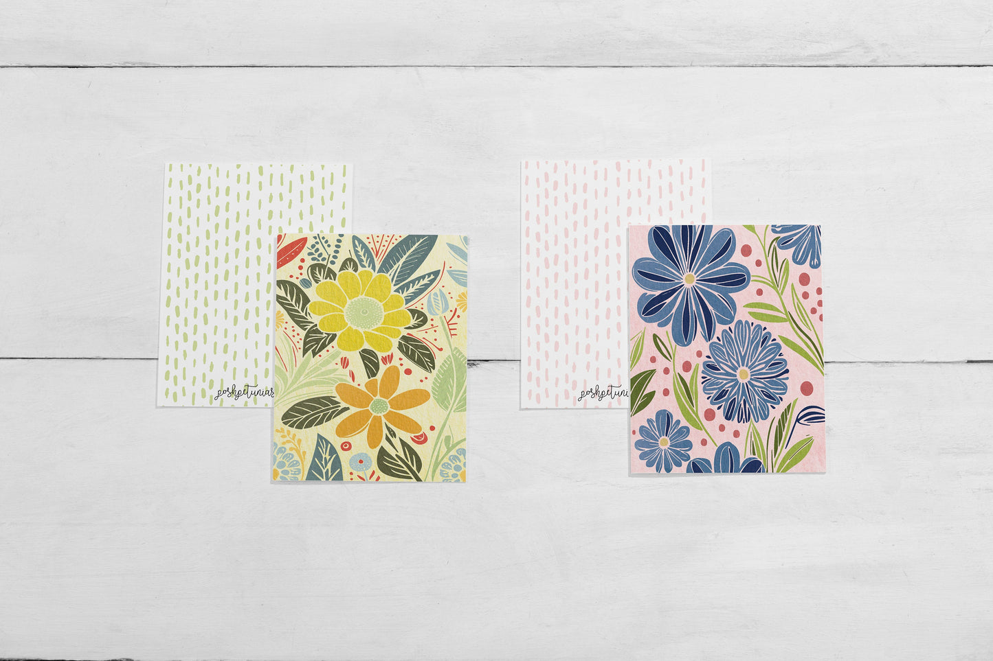 Set of Abstract Floral Illustration Note Cards
