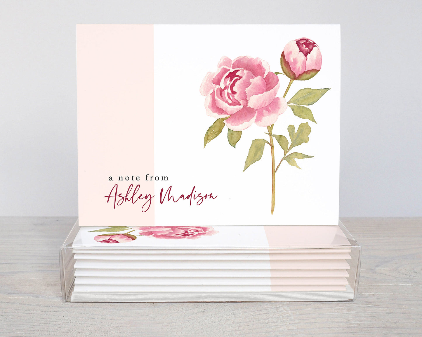 Personalized Note Cards, Watercolor Peony, Monogram Stationary
