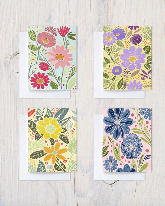 Set of Abstract Floral Illustration Note Cards