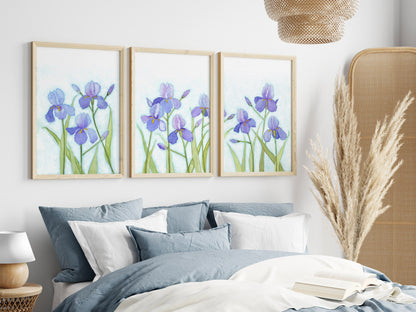 Elegant Spring Irises, Watercolor Flowers, Nursery Art Prints
