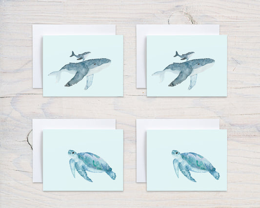Watercolor Ocean Animals Note Card Set