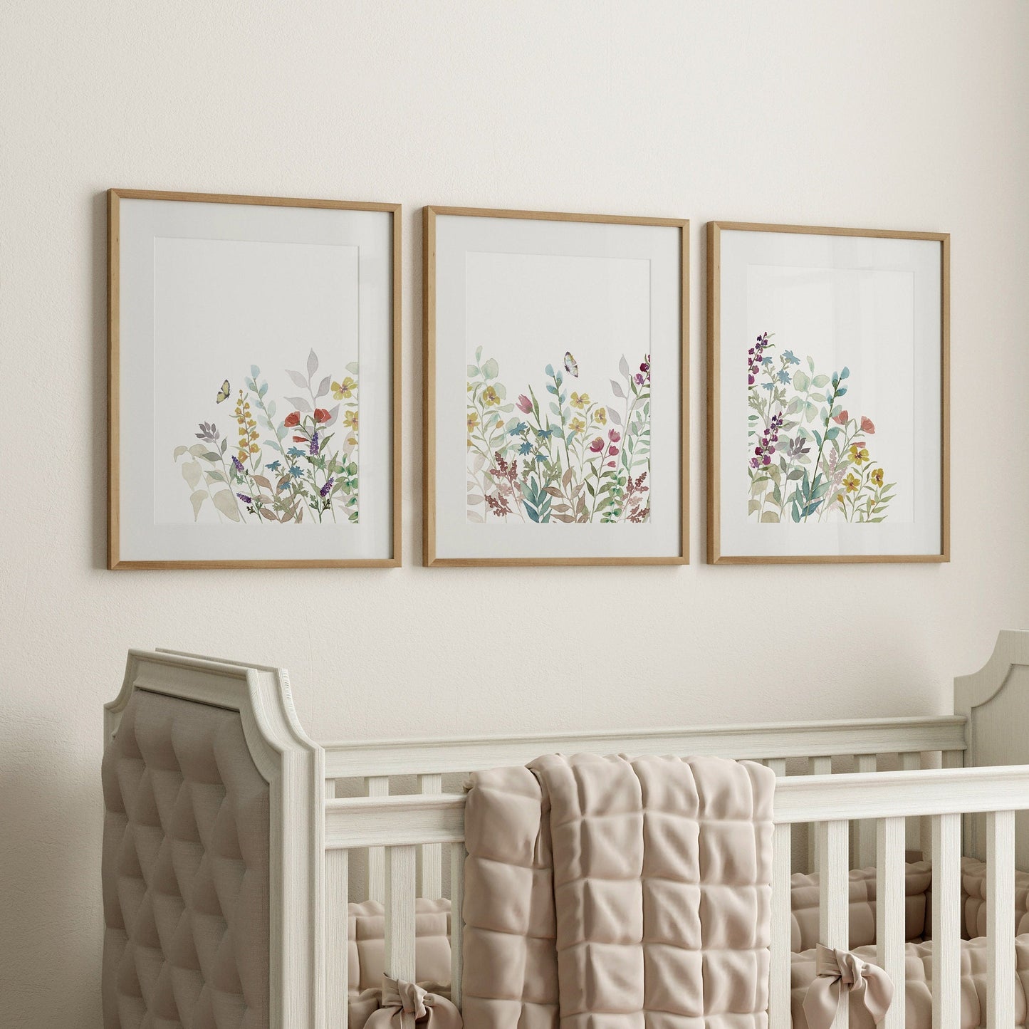 Watercolor Wildflowers Set of 3 Nursery Prints, Boho Nursery, Botanical Art